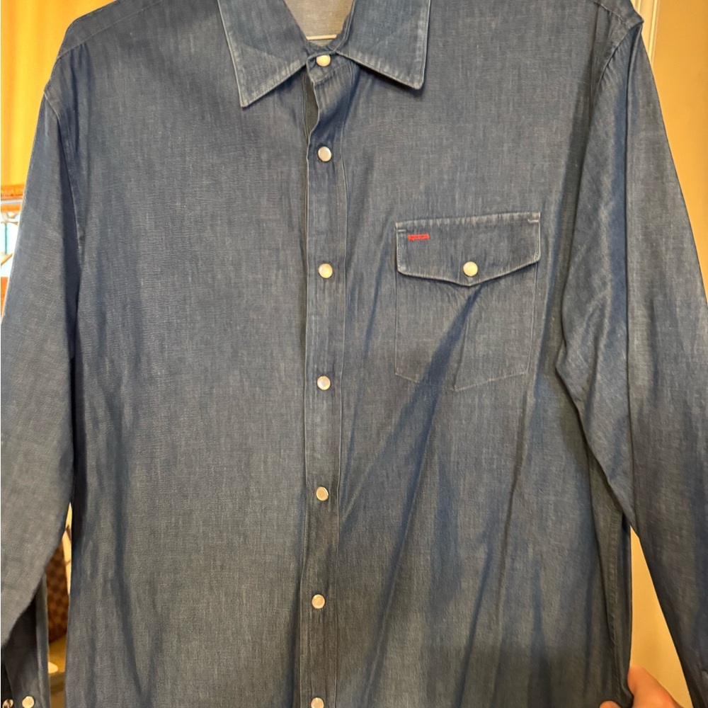 Criquet Blue Denim Button-Up Shirt with Pearl Snaps
